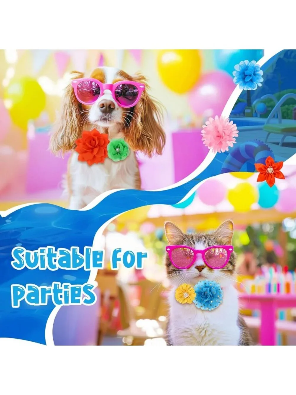 100 Pcs Multicolor Dog Flower Collar Bows Set - Summer Party Pet Accessories